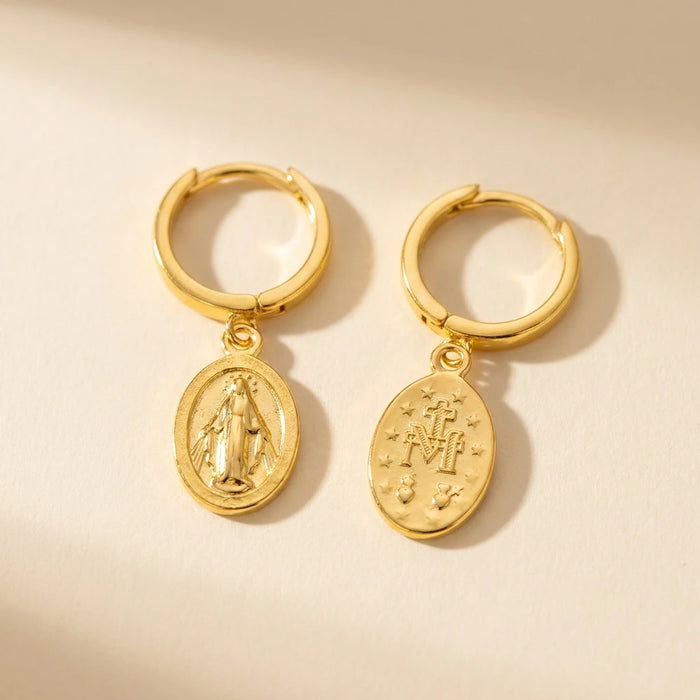 925 Sterling Silver Miraculous Medal Earrings