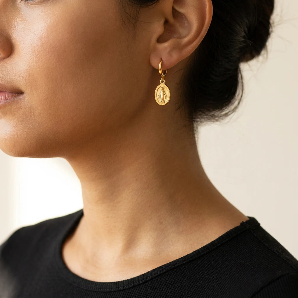 925 Sterling Silver Miraculous Medal Earrings