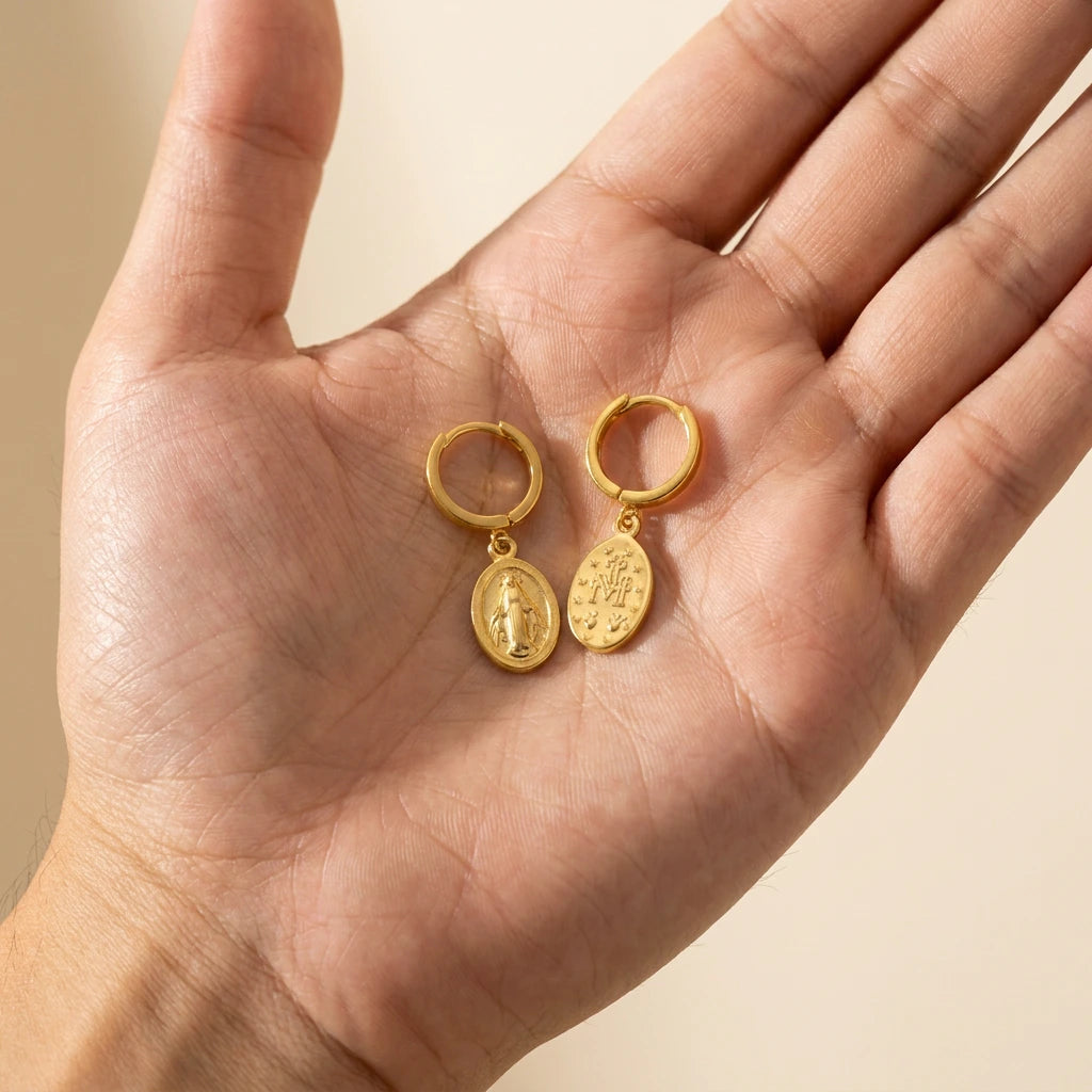925 Sterling Silver Miraculous Medal Earrings