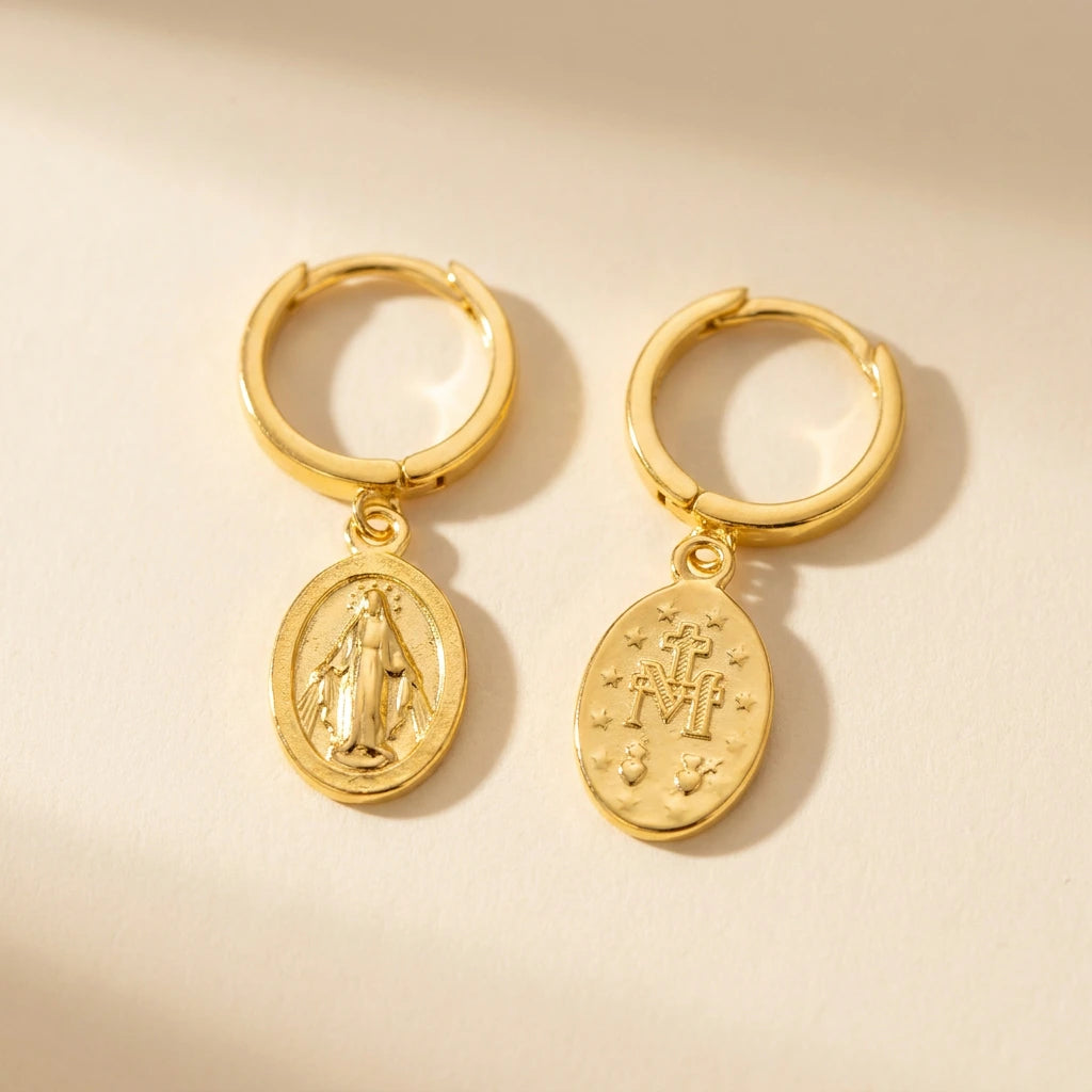 925 Sterling Silver Miraculous Medal Earrings