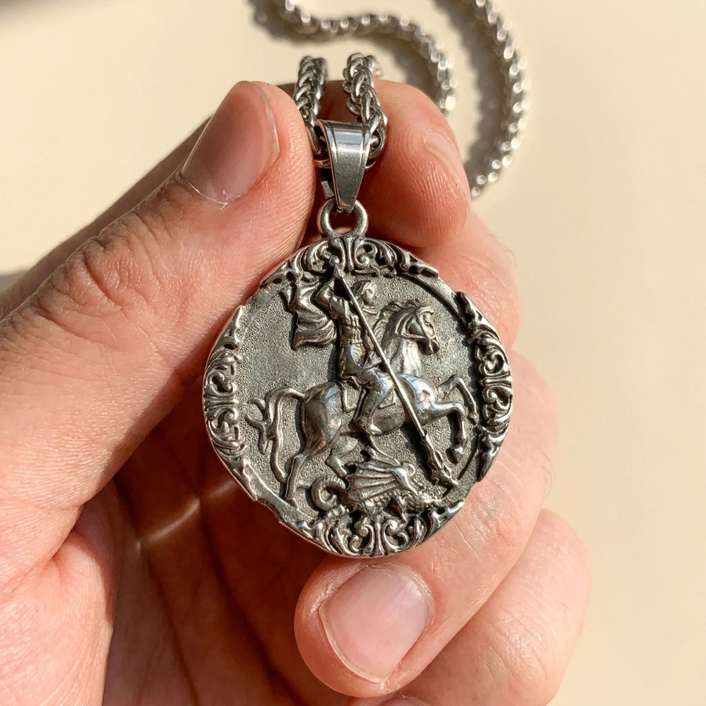 The Titanium Steel Saint George Necklace