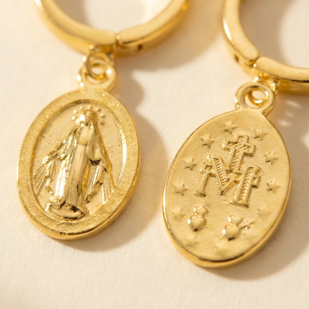 925 Sterling Silver Miraculous Medal Earrings